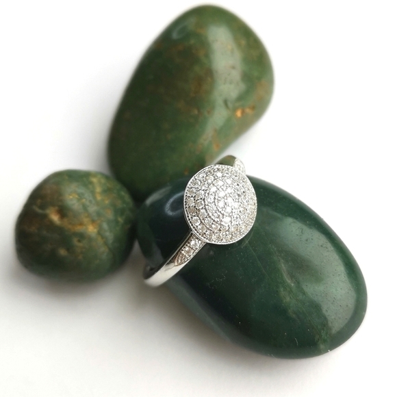 Sterling Silver CZ pave dome ring size 7 - Picture 1 of 6